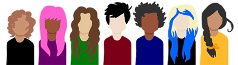 Grafik sieben verschiedene Menschen bunte Farben