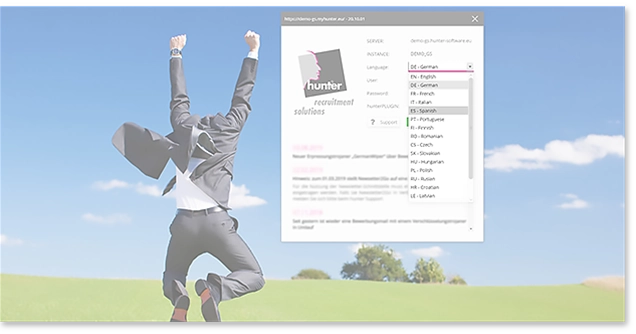 Screenshot hunter Recruiting Software Mehrsprachigkeit 