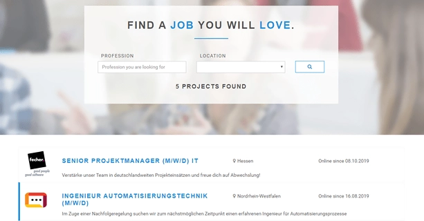 Recruiting Prozess Personalberatung Screenshot hunterJOBCENTER Karriereseite