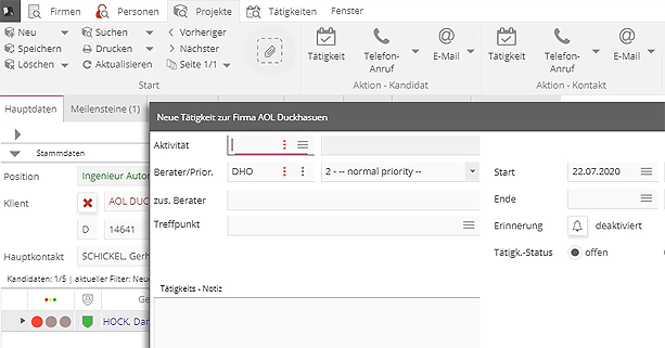 Recruiting Prozess HR-Abteilung Screenshot hunter Projektmanagement